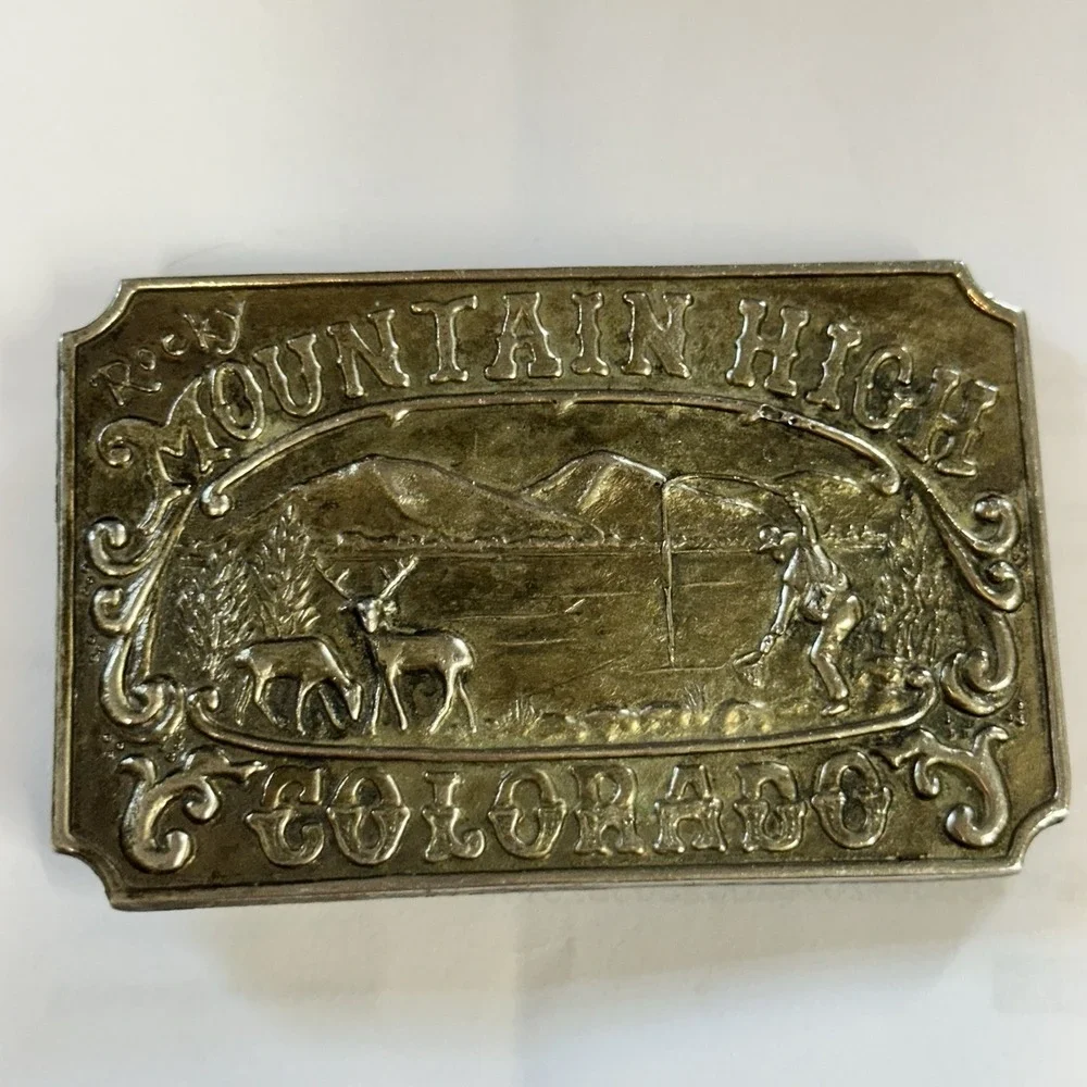 Men's Belt Buckle Colorado ROCKY MOUNTAIN HIGH  Solid Metal Deer Wildlife